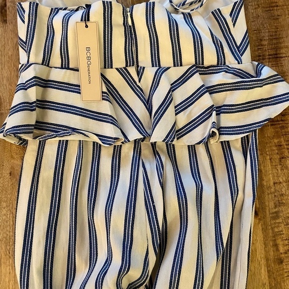 BCBG Generation Size 2 small striped peplum jumpsuit with flare leg new … - Picture 7 of 10